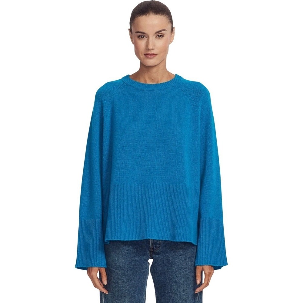 360CASHMERE Blue Crew Neck Ribbed Hem Long Sleeve Sweater Women's Size L